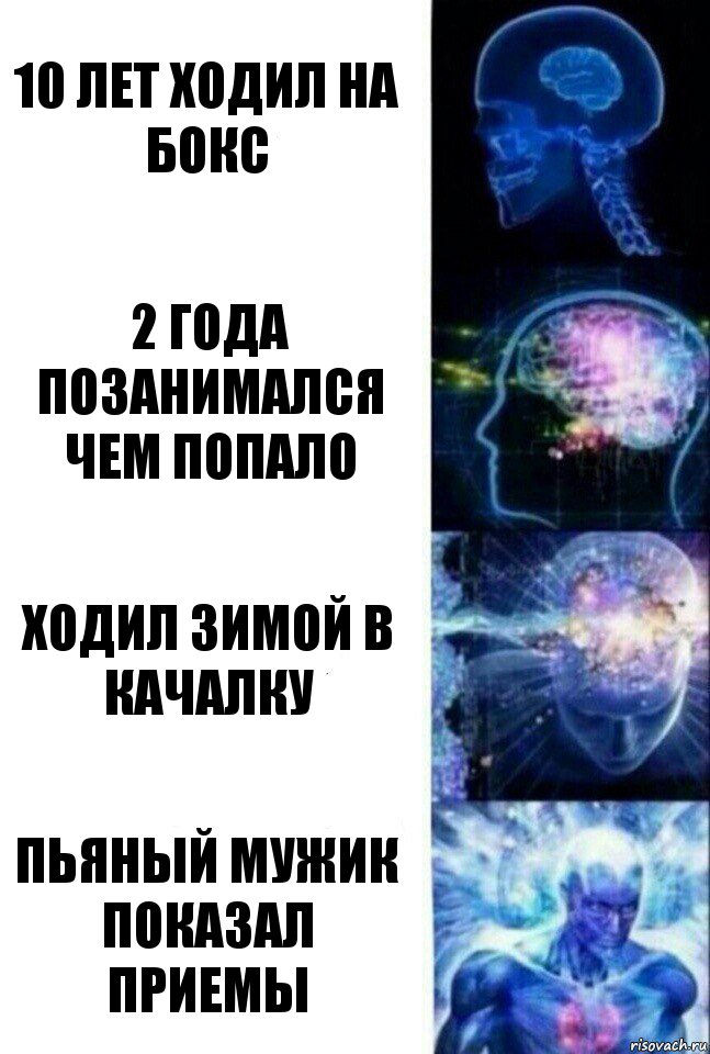 10 лет ходил на бокс 2 года позанимался чем попало ходил зимой в качалку пьяный мужик показал приемы, Комикс  Сверхразум