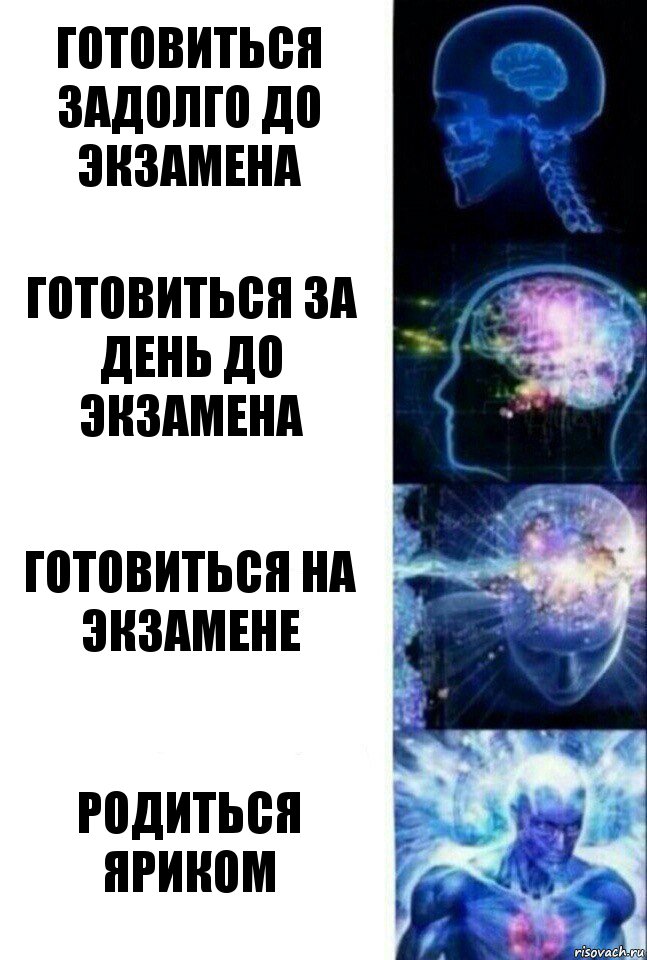 Готовиться задолго до экзамена Готовиться за день до экзамена Готовиться на экзамене Родиться Яриком, Комикс  Сверхразум