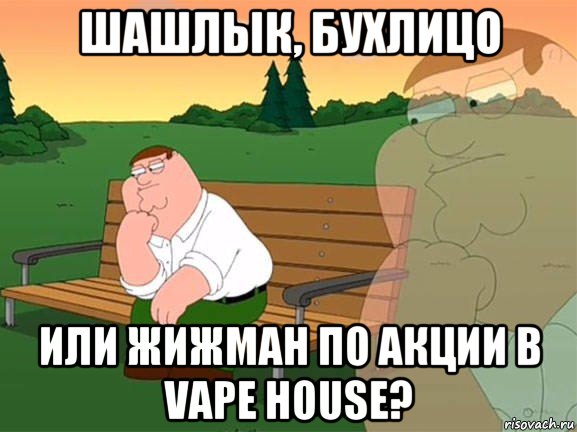 шашлык, бухлицо или жижман по акции в vape house?, Мем Задумчивый Гриффин