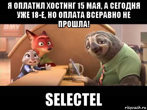 я оплатил хостинг 15 мая, а сегодня уже 18-е, но оплата всеравно не прошла! selectel