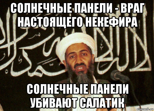 солнечные панели - враг настоящего некефира солнечные панели убивают салатик, Мем Аль Каида Кефирам