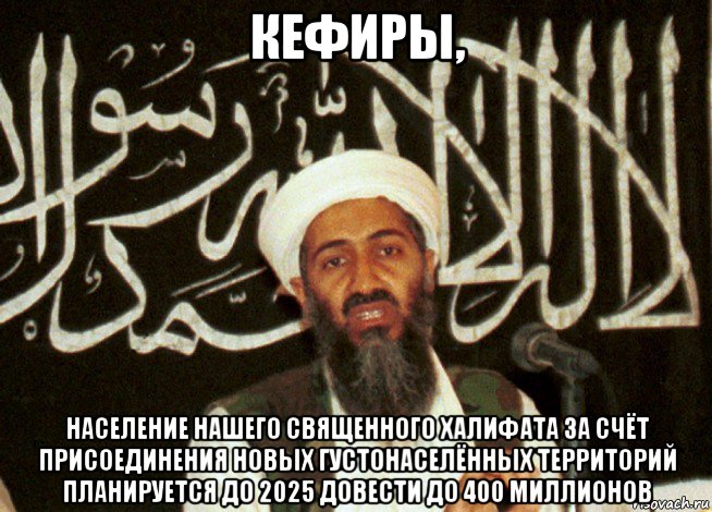 кефиры, население нашего священного халифата за счёт присоединения новых густонаселённых территорий планируется до 2025 довести до 400 миллионов