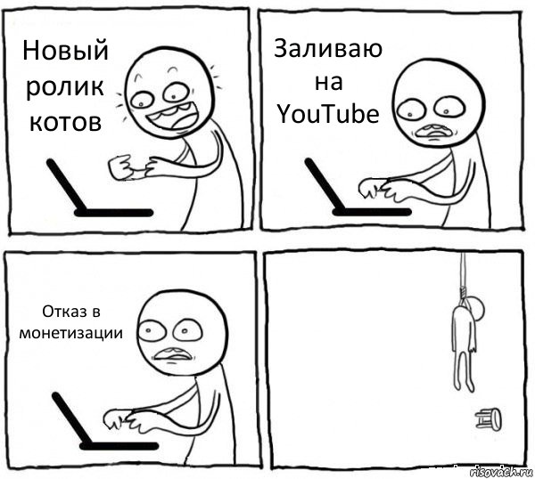 Новый ролик котов Заливаю на YouTube Отказ в монетизации , Комикс интернет убивает