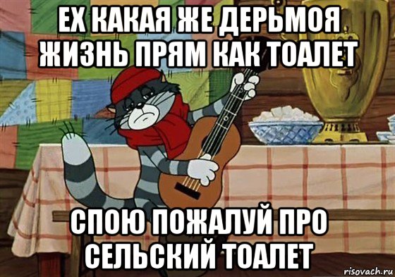 ех какая же дерьмоя жизнь прям как тоалет спою пожалуй про сельский тоалет, Мем Грустный Матроскин с гитарой