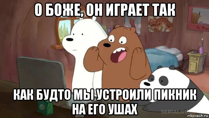 о боже, он играет так как будто мы устроили пикник на его ушах, Мем Мы обычные медведи