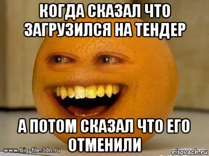 когда сказал что загрузился на тендер а потом сказал что его отменили, Мем Надоедливый апельсин