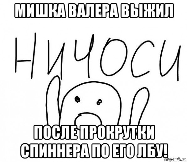 мишка валера выжил после прокрутки спиннера по его лбу!, Мем  Ничоси