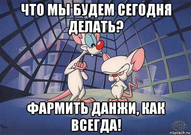 что мы будем сегодня делать? фармить данжи, как всегда!, Мем ПИНКИ И БРЕЙН