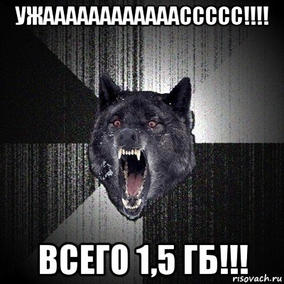 ужаааааааааааассссс!!!! всего 1,5 гб!!!, Мем Сумасшедший волк