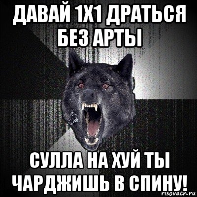 давай 1х1 драться без арты сулла на хуй ты чарджишь в спину!, Мем Сумасшедший волк