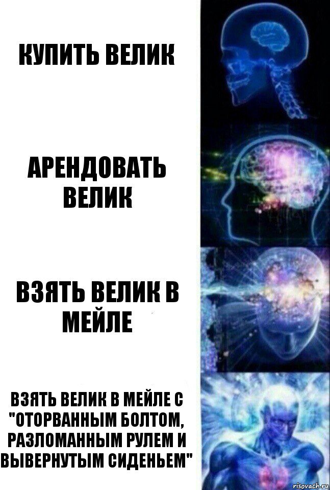 Купить велик Арендовать велик Взять велик в Мейле Взять велик в мейле с "оторванным болтом, разломанным рулем и вывернутым сиденьем", Комикс  Сверхразум