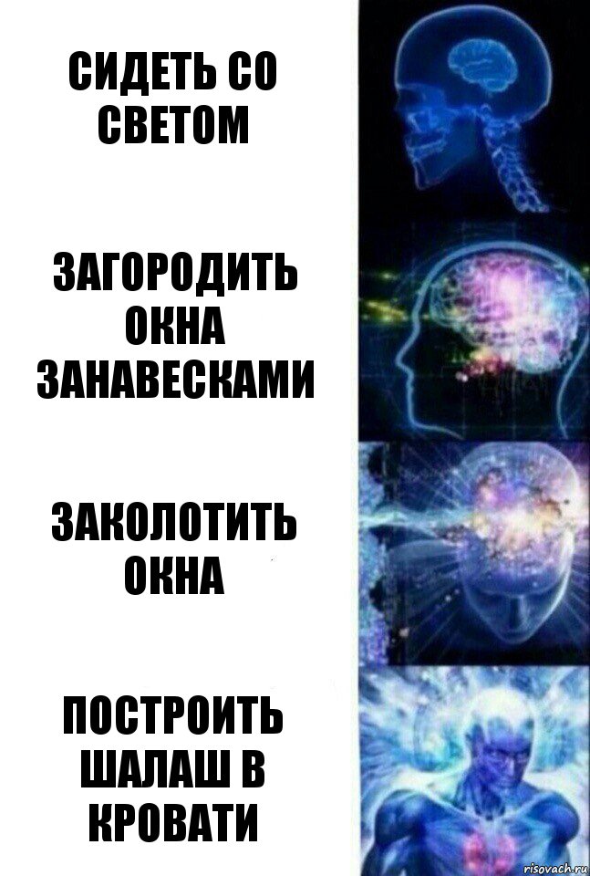 Сидеть со светом Загородить окна занавесками Заколотить окна Построить шалаш в кровати, Комикс  Сверхразум