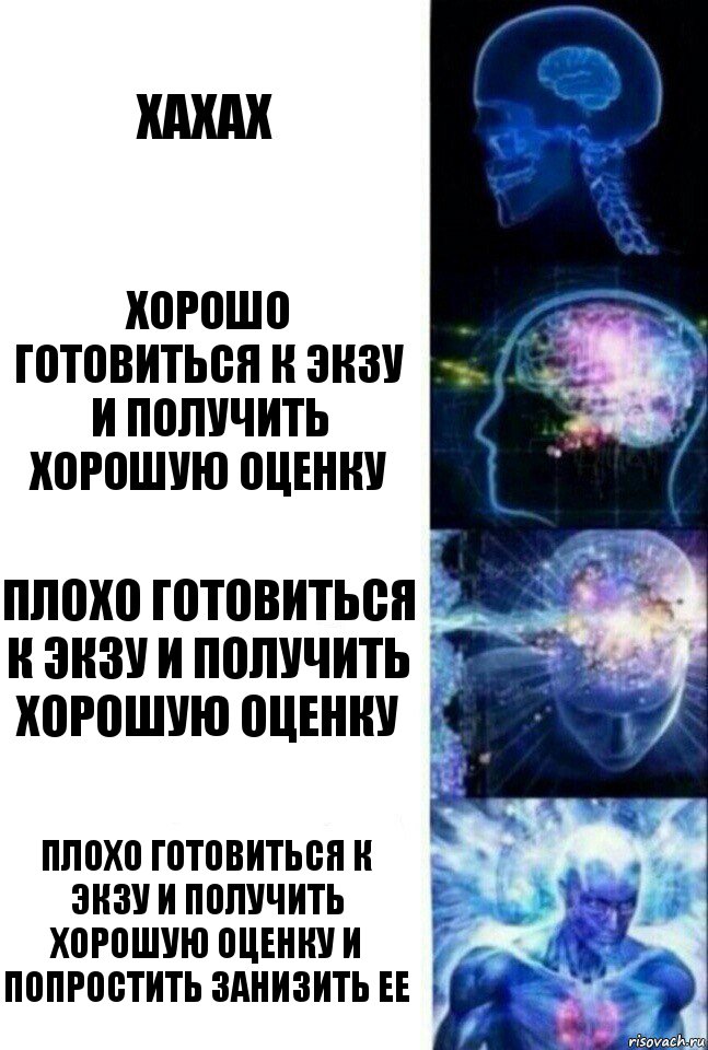 Хахах Хорошо готовиться к экзу и получить хорошую оценку Плохо готовиться к экзу и получить хорошую оценку Плохо готовиться к экзу и получить хорошую оценку и попростить занизить ее, Комикс  Сверхразум