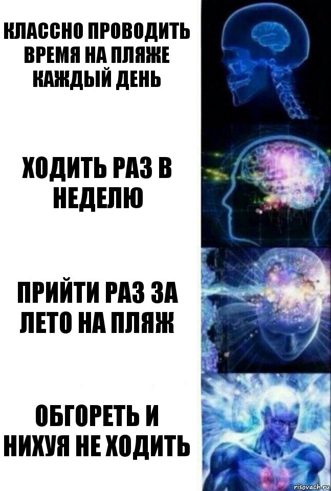 Классно проводить время на пляже каждый день ходить раз в неделю прийти раз за лето на пляж обгореть и нихуя не ходить, Комикс  Сверхразум