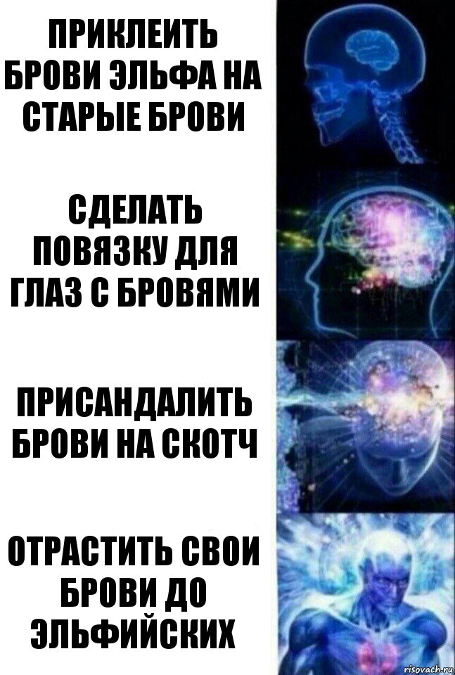 Приклеить брови эльфа на старые брови Сделать повязку для глаз с бровями Присандалить брови на скотч Отрастить свои брови до эльфийских, Комикс  Сверхразум