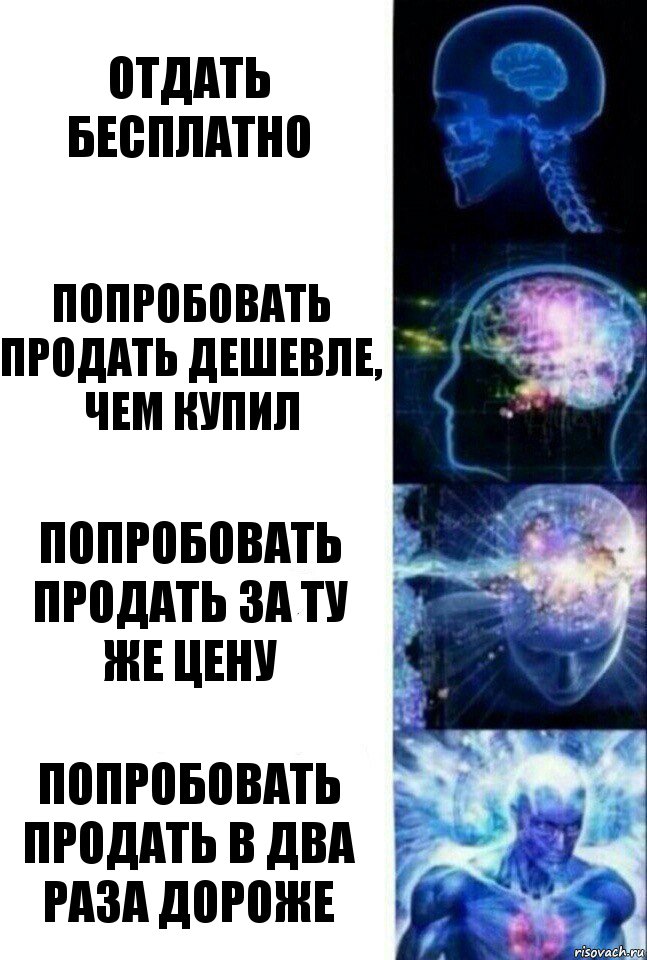 Отдать бесплатно Попробовать продать дешевле, чем купил Попробовать продать за ту же цену Попробовать продать в два раза дороже, Комикс  Сверхразум