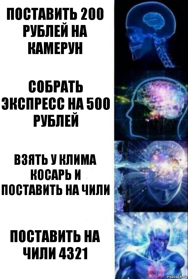 Поставить 200 рублей на Камерун Собрать экспресс на 500 рублей Взять у Клима косарь и поставить на Чили Поставить на Чили 4321, Комикс  Сверхразум