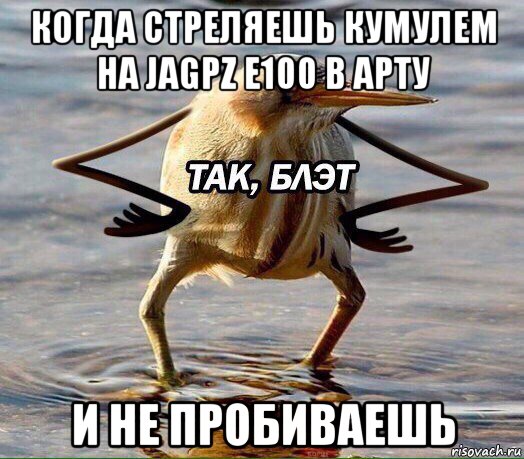 когда стреляешь кумулем на jagpz e100 в арту и не пробиваешь