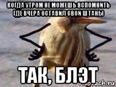 когда утром не можешь вспомнить где вчера оставил свои штаны так, блэт