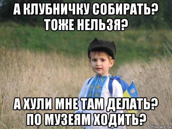 а клубничку собирать? тоже нельзя? а хули мне там делать? по музеям ходить?, Мем Украина - Единая