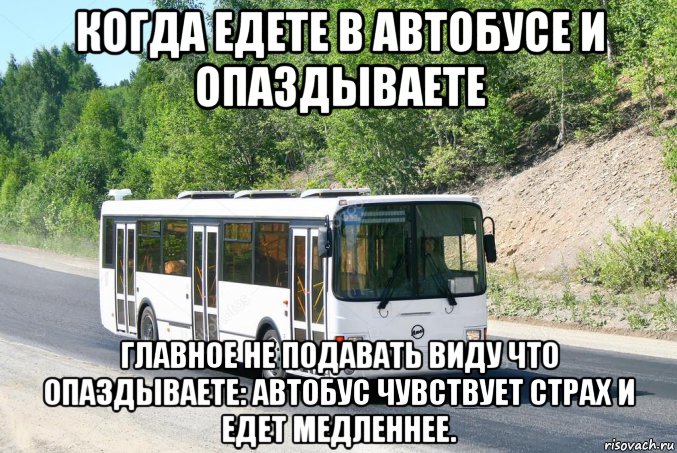 когда едете в автобусе и опаздываете главное не подавать виду что опаздываете: автобус чувствует страх и едет медленнее., Мем Вай