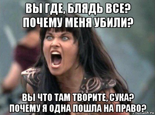 вы где, блядь все? почему меня убили? вы что там творите, сука? почему я одна пошла на право?, Мем Зена
