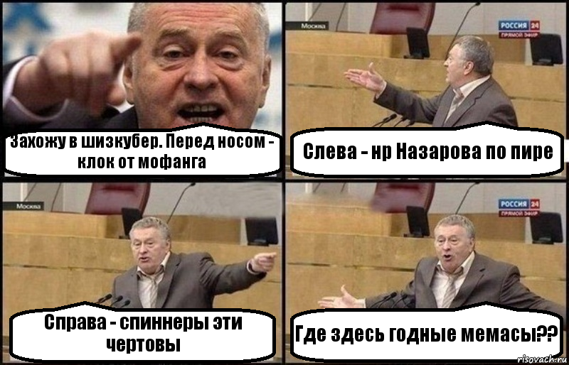 Захожу в шизкубер. Перед носом - клок от мофанга Слева - нр Назарова по пире Справа - спиннеры эти чертовы Где здесь годные мемасы??, Комикс Жириновский