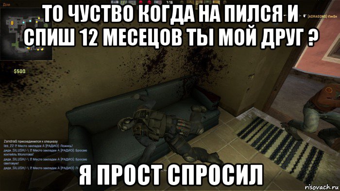 то чуство когда на пился и спиш 12 месецов ты мой друг ? я прост спросил, Мем CS GO