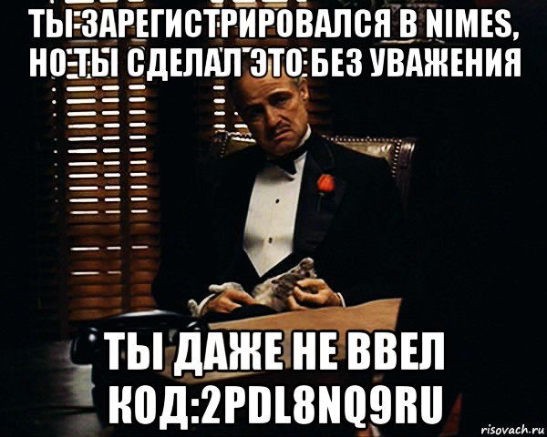 ты зарегистрировался в nimes, но ты сделал это без уважения ты даже не ввел код:2pdl8nq9ru, Мем Дон Вито Корлеоне