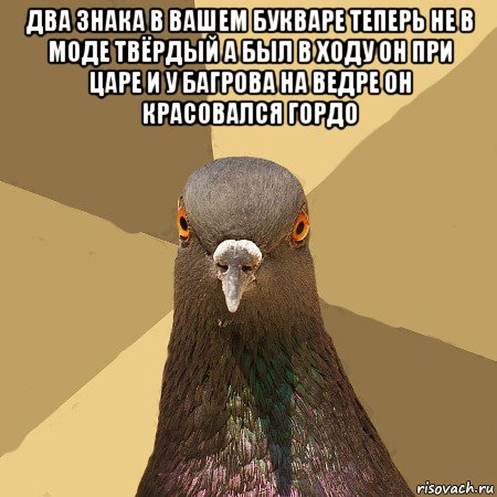 два знака в вашем букваре теперь не в моде твёрдый а был в ходу он при царе и у багрова на ведре он красовался гордо , Мем голубь