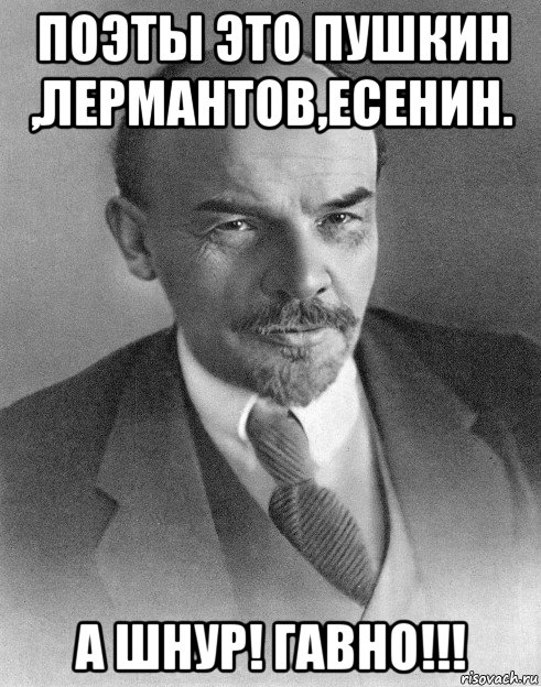 поэты это пушкин ,лермантов,есенин. а шнур! гавно!!!, Мем хитрый ленин