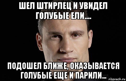 шел штирлец и увидел голубые ели.... подошел ближе, оказывается голубые еще и парили..., Мем Кличко