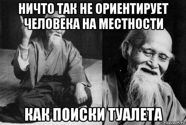 ничто так не ориентирует человека на местности как поиски туалета