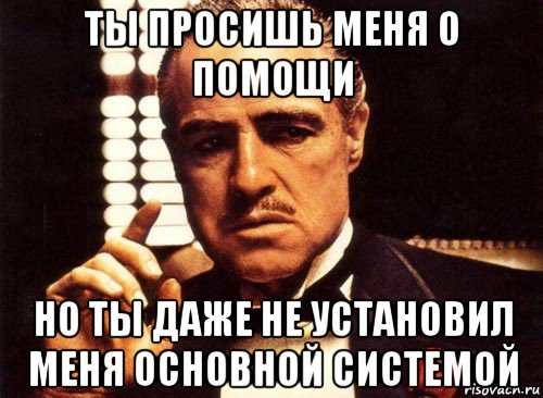 ты просишь меня о помощи но ты даже не установил меня основной системой, Мем крестный отец