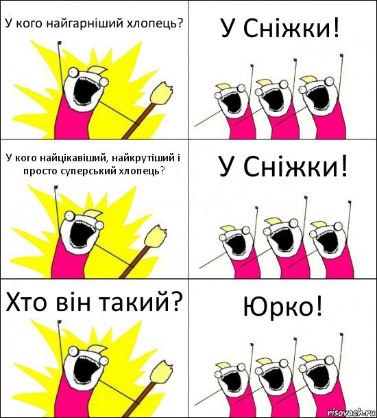 У кого найгарніший хлопець? У Сніжки! У кого найцікавіший, найкрутіший і просто суперський хлопець? У Сніжки! Хто він такий? Юрко!, Комикс кто мы