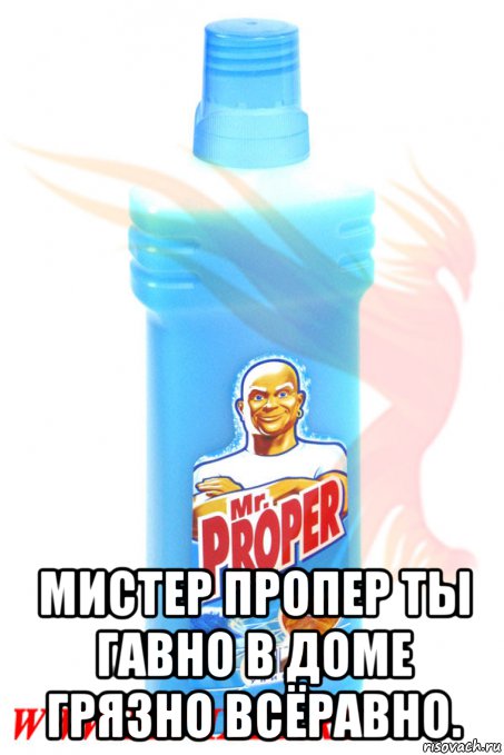  мистер пропер ты гавно в доме грязно всёравно.