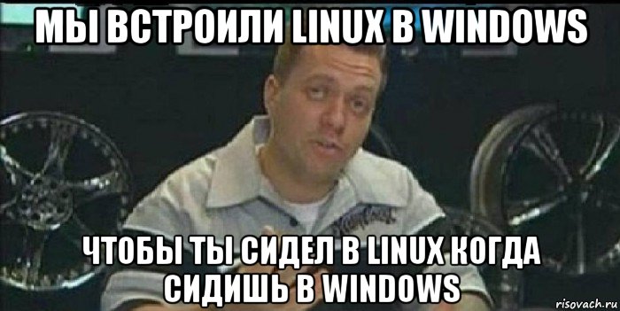 мы встроили linux в windows чтобы ты сидел в linux когда сидишь в windows