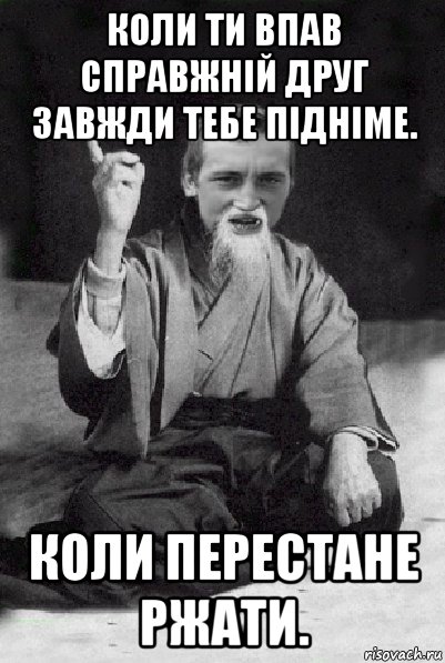 коли ти впав справжній друг завжди тебе підніме. коли перестане ржати., Мем Мудрий паца