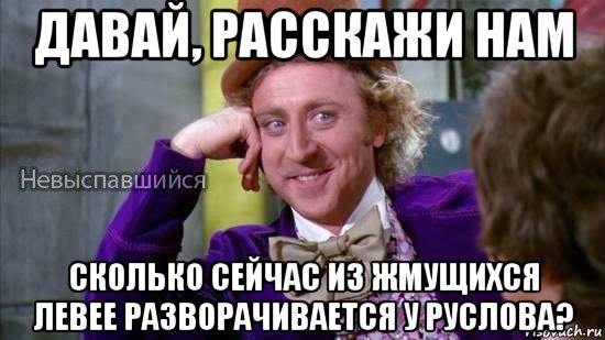 давай, расскажи нам сколько сейчас из жмущихся левее разворачивается у руслова?, Мем Ну давай расскажи мне