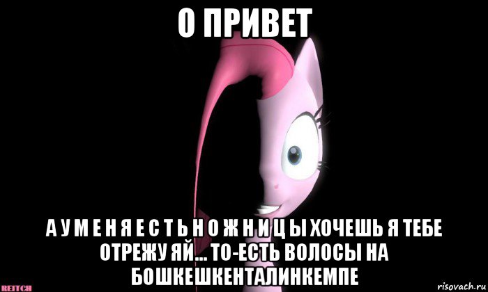о привет а у м е н я е с т ь н о ж н и ц ы хочешь я тебе отрежу яй... то-есть волосы на бошкешкенталинкемпе