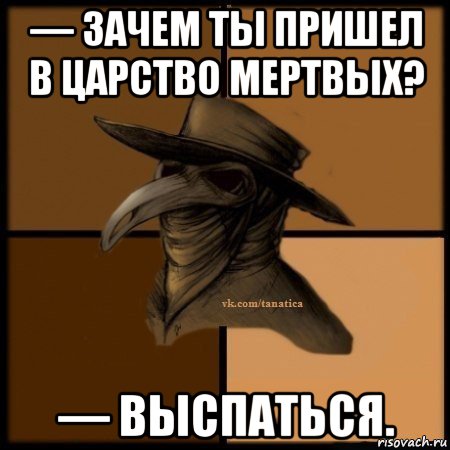 — зачем ты пришел в царство мертвых? — выспаться., Мем Plague doctor