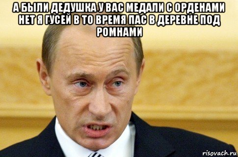 а были дедушка у вас медали с орденами нет я гусей в то время пас в деревне под ромнами , Мем путин