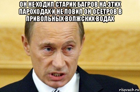 он не ходил старик багров на этих пароходах и не ловил он осетров в привольных волжских водах , Мем путин