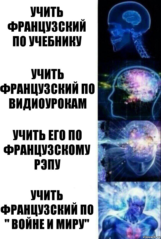 Учить французский по учебнику Учить французский по видиоурокам Учить его по французскому рэпу Учить французский по " Войне и Миру", Комикс  Сверхразум