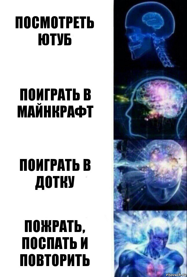 Посмотреть ютуб Поиграть в майнкрафт Поиграть в дотку пожрать, поспать и повторить, Комикс  Сверхразум