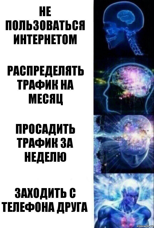 Не пользоваться интернетом Распределять трафик на месяц Просадить трафик за неделю Заходить с телефона друга, Комикс  Сверхразум