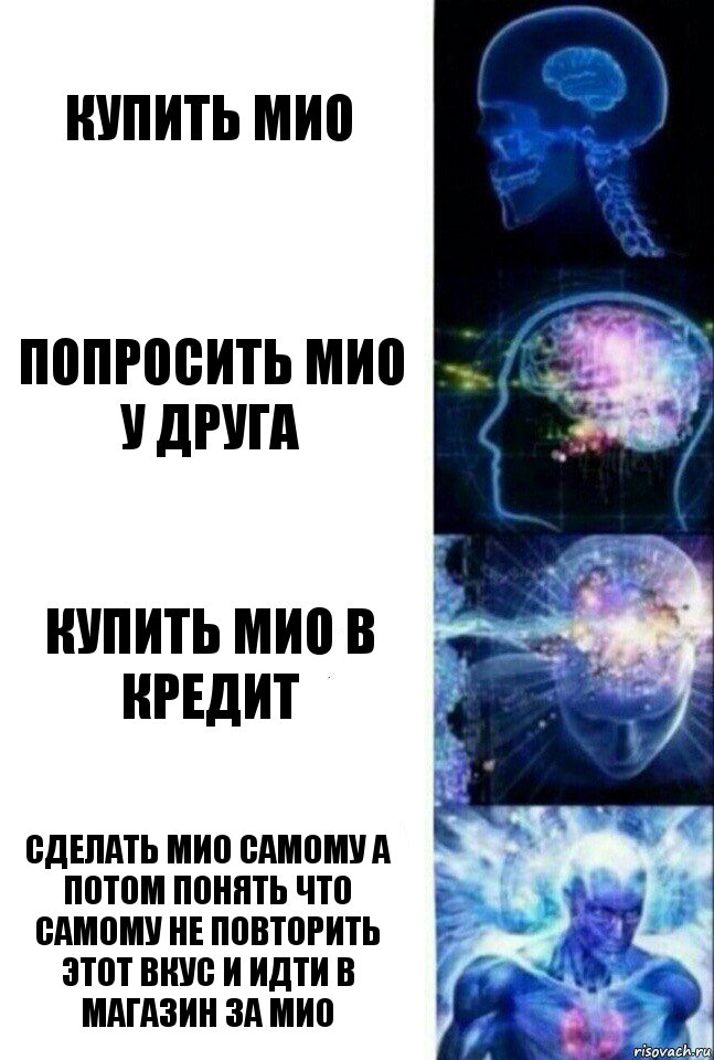 Купить мио Попросить мио у друга Купить мио в кредит Сделать мио самому а потом понять что самому не повторить этот вкус и идти в магазин за мио, Комикс  Сверхразум