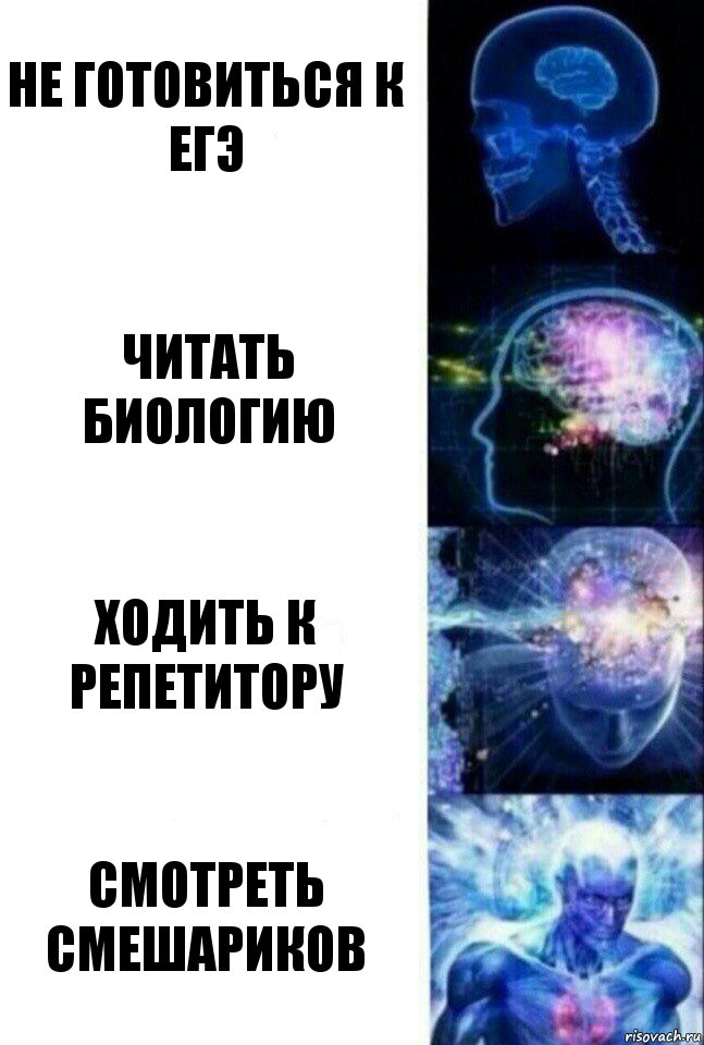 Не готовиться к Егэ Читать биологию Ходить к репетитору Смотреть смешариков, Комикс  Сверхразум