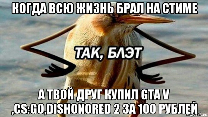 когда всю жизнь брал на стиме а твой друг купил gta v ,cs:go,dishonored 2 за 100 рублей