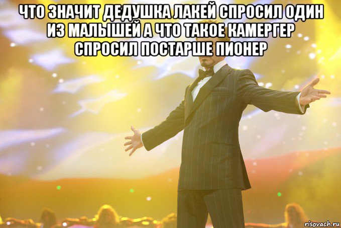 что значит дедушка лакей спросил один из малышей а что такое камергер спросил постарше пионер , Мем Тони Старк (Роберт Дауни младший)